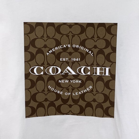 Coach White Logo Print Round-Neck Short-Sleeve T-Shirt Size S 100% Cotton Made I - Picture 5 of 7